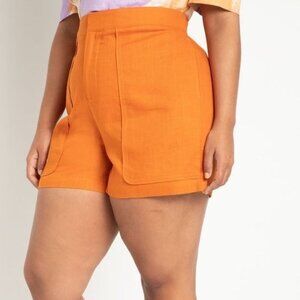 Eloquii Womens Orange Linen-Blend High Waisted Casual Shorts Plus Size 22